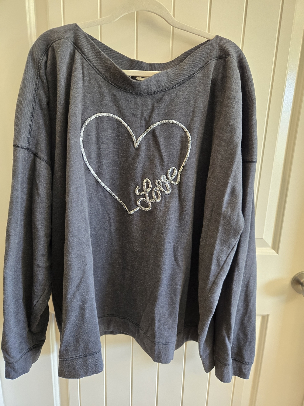 Maurices Charcoal Gray Heart 'Love' Embroidered Boatneck Sweatshirt Size 4x